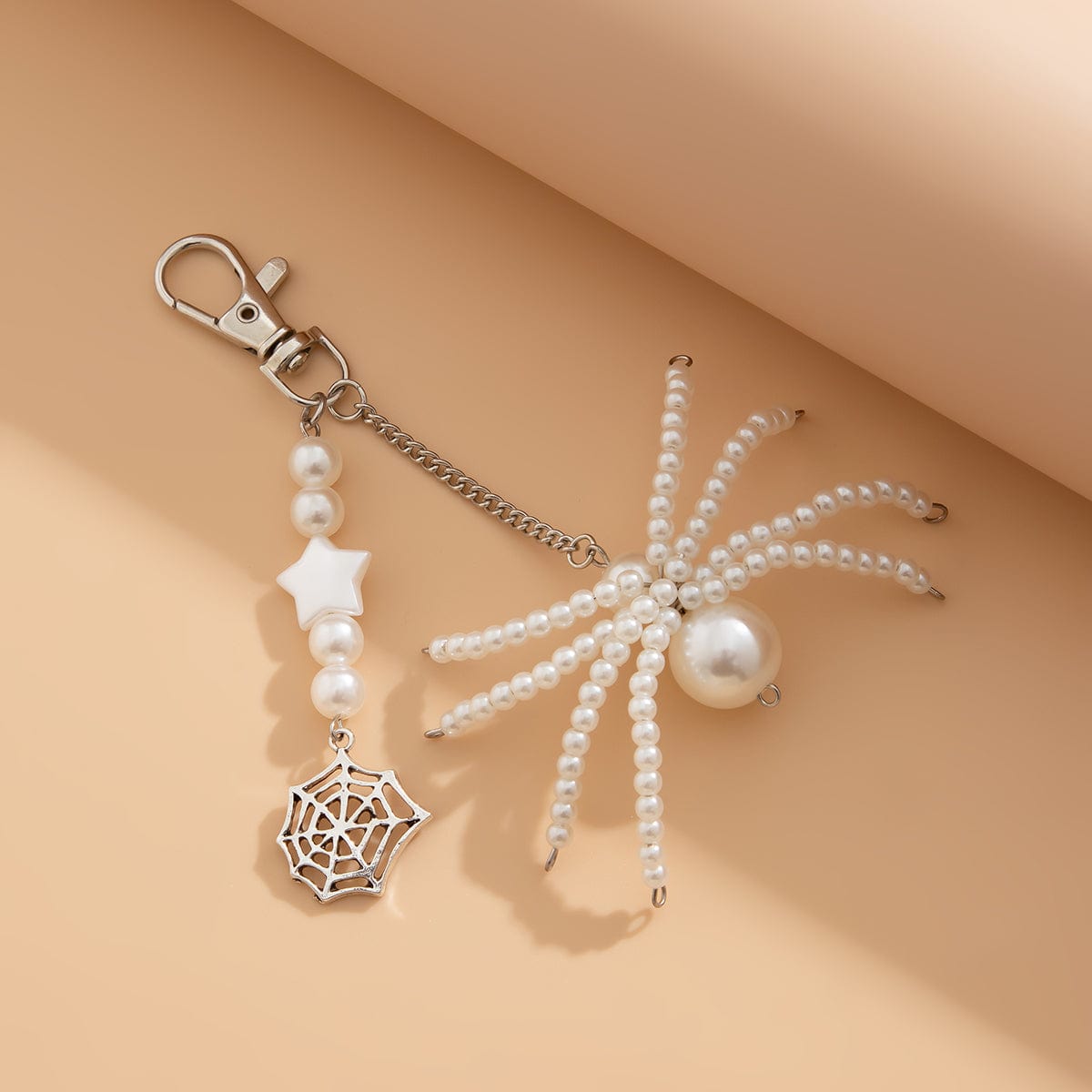 Chic Crystal Pearl Beaded Spider Keychain