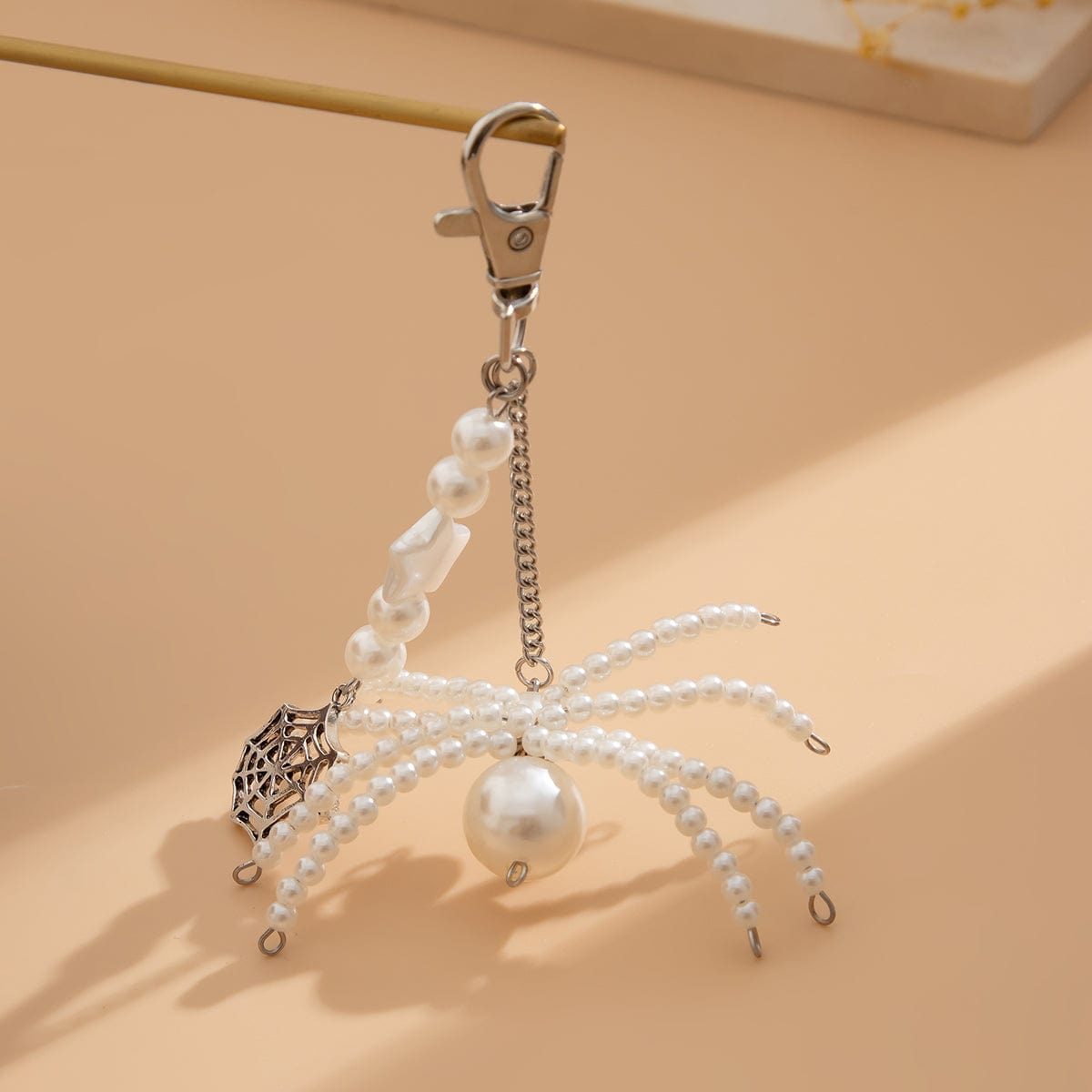 Chic Crystal Pearl Beaded Spider Keychain