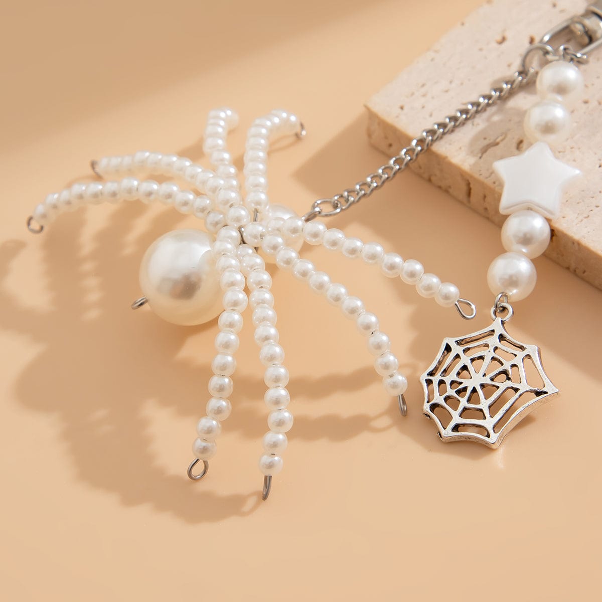 Chic Crystal Pearl Beaded Spider Keychain