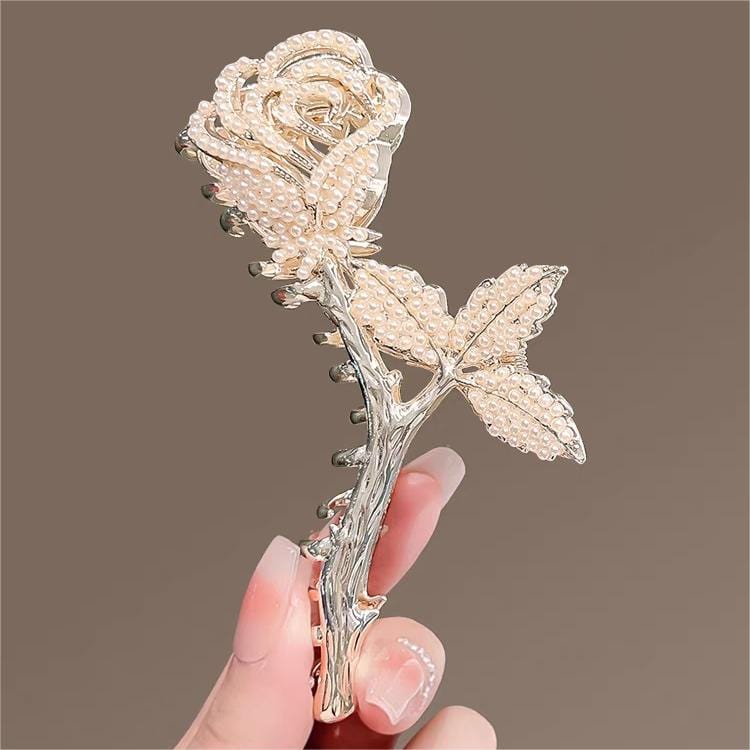 Chic Crystal Pearl Inlaid Rose Chignon Claw Clip Hair Clip - ArtGalleryZen
