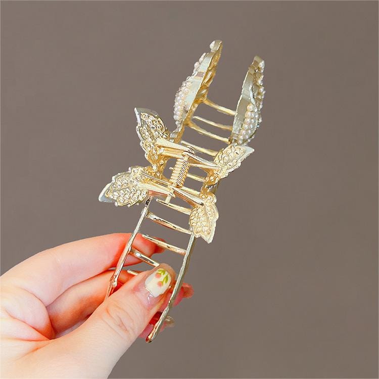 Chic Crystal Pearl Inlaid Rose Chignon Claw Clip Hair Clip - ArtGalleryZen