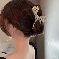 Thumbnail for Chic Crystal Pearl Inlaid Rose Chignon Claw Clip Hair Clip - ArtGalleryZen