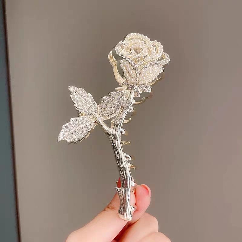 Chic Crystal Pearl Inlaid Rose Chignon Claw Clip Hair Clip - ArtGalleryZen