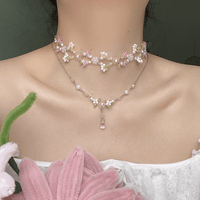 Thumbnail for Chic Crystal Pendant Floral Seed Beaded Chain Choker Necklace - ArtGalleryZen