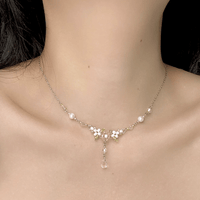 Thumbnail for Chic Crystal Pendant Floral Seed Beaded Chain Choker Necklace