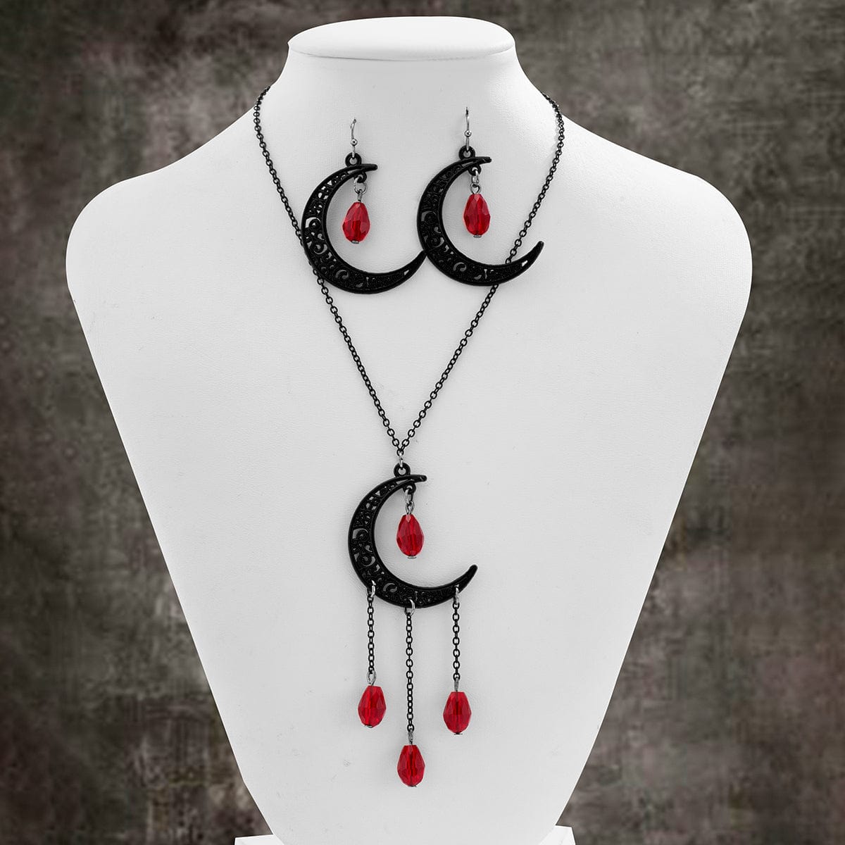 Chic Crystal Tassel Moon Charm Necklace Earrings Set