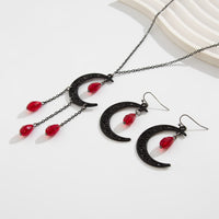 Thumbnail for Chic Crystal Tassel Moon Charm Necklace Earrings Set