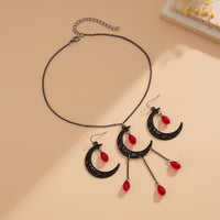 Thumbnail for Chic Crystal Tassel Moon Charm Necklace Earrings Set