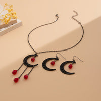 Thumbnail for Chic Crystal Tassel Moon Charm Necklace Earrings Set