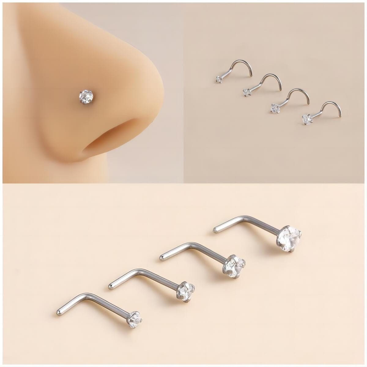 Chic Cubic Zirconia Titanium Nose Piercing Nose Stud - ArtGalleryZen