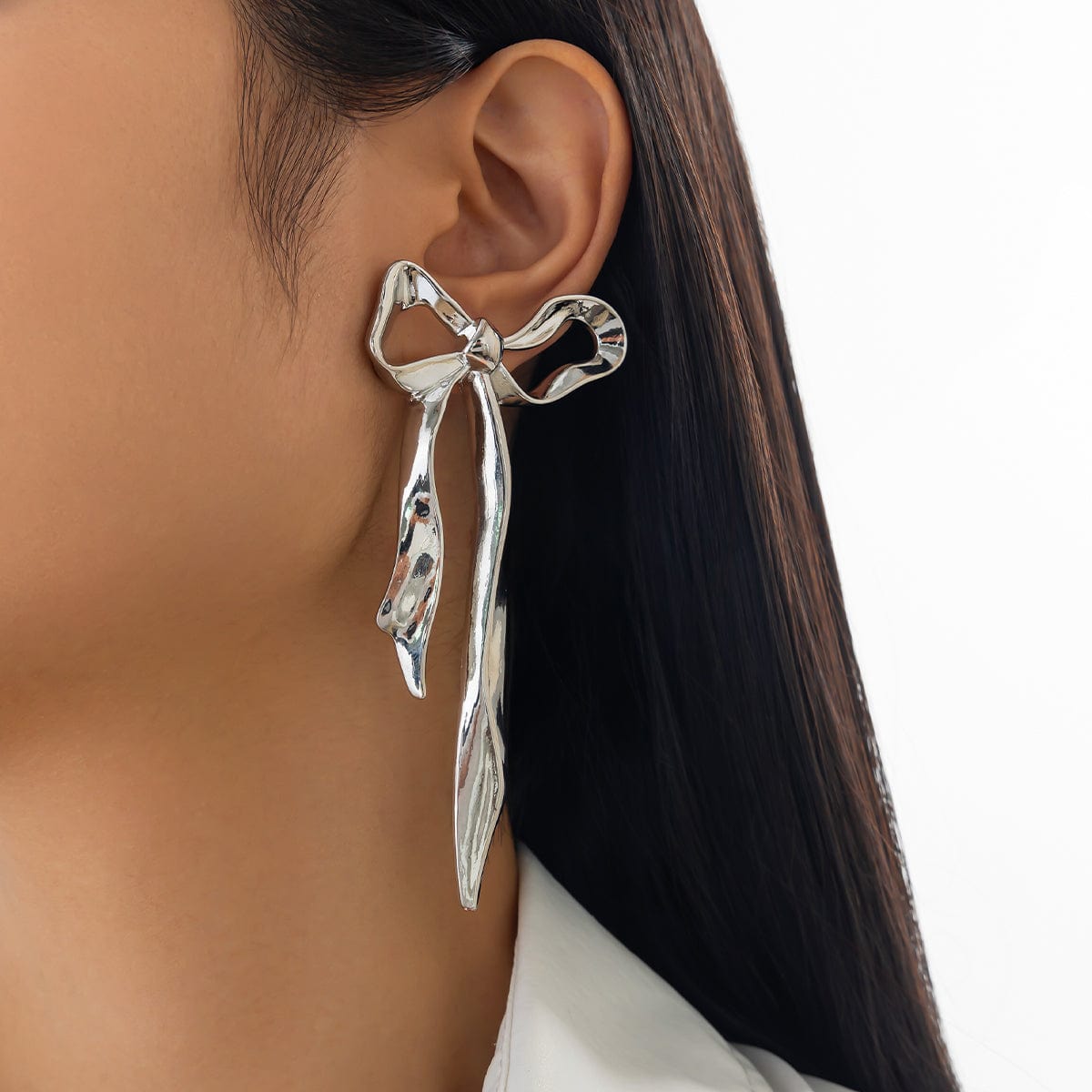 Chic Curved Ribbon Bowknot Stud Earrings - ArtGalleryZen