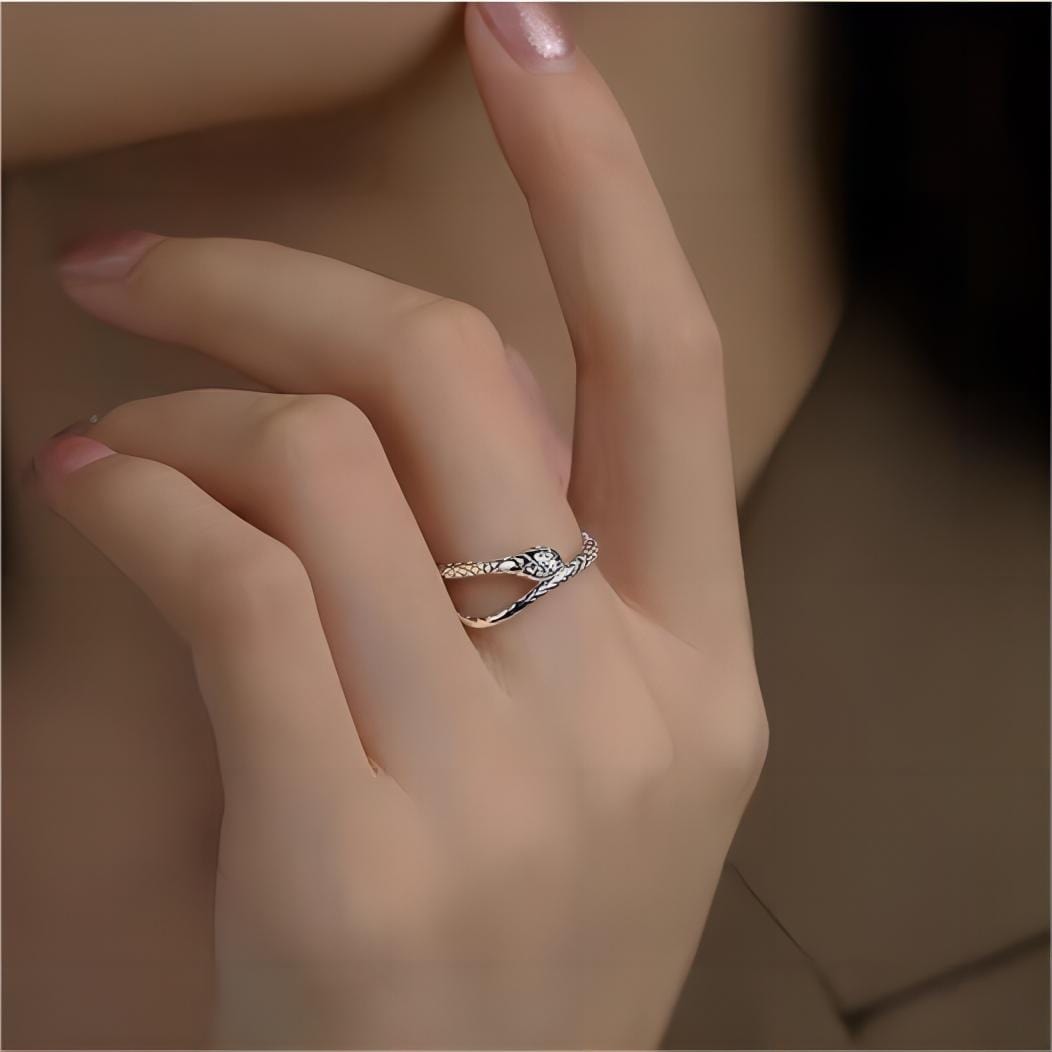 Chic CZ Inlaid Adjustable Snake Ring - ArtGalleryZen
