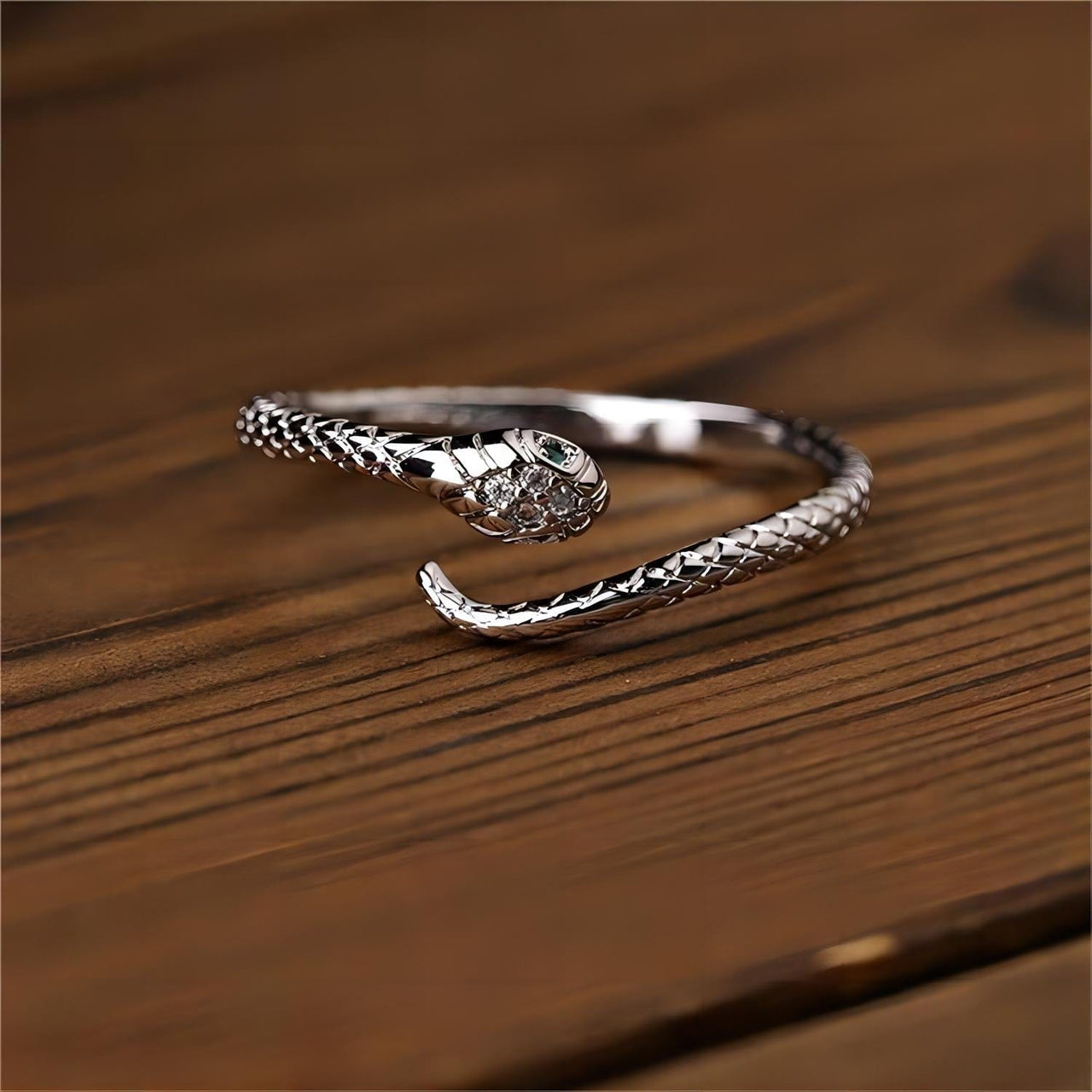 Chic CZ Inlaid Adjustable Snake Ring - ArtGalleryZen