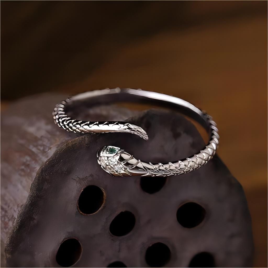 Chic CZ Inlaid Adjustable Snake Ring - ArtGalleryZen