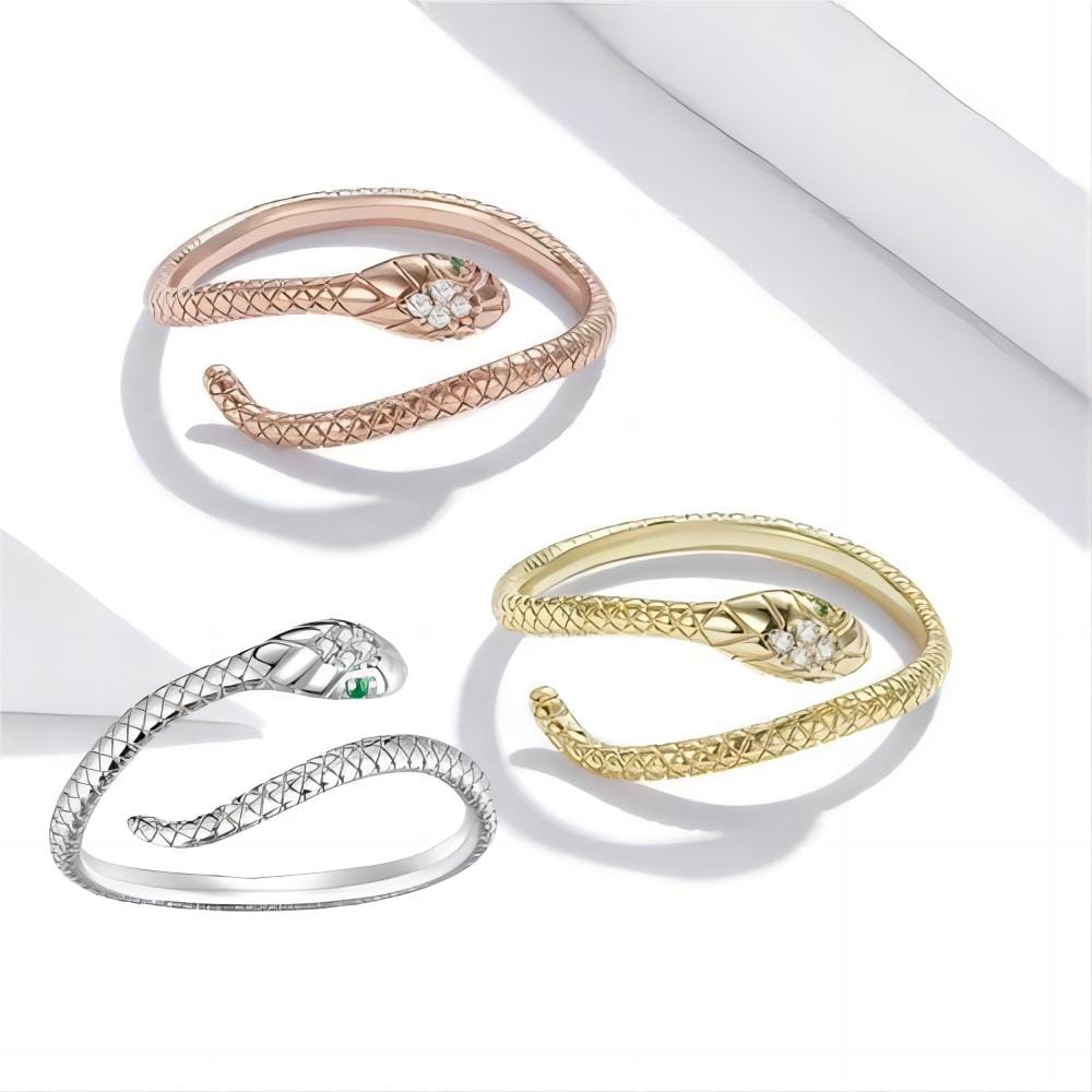 Chic CZ Inlaid Adjustable Snake Ring - ArtGalleryZen