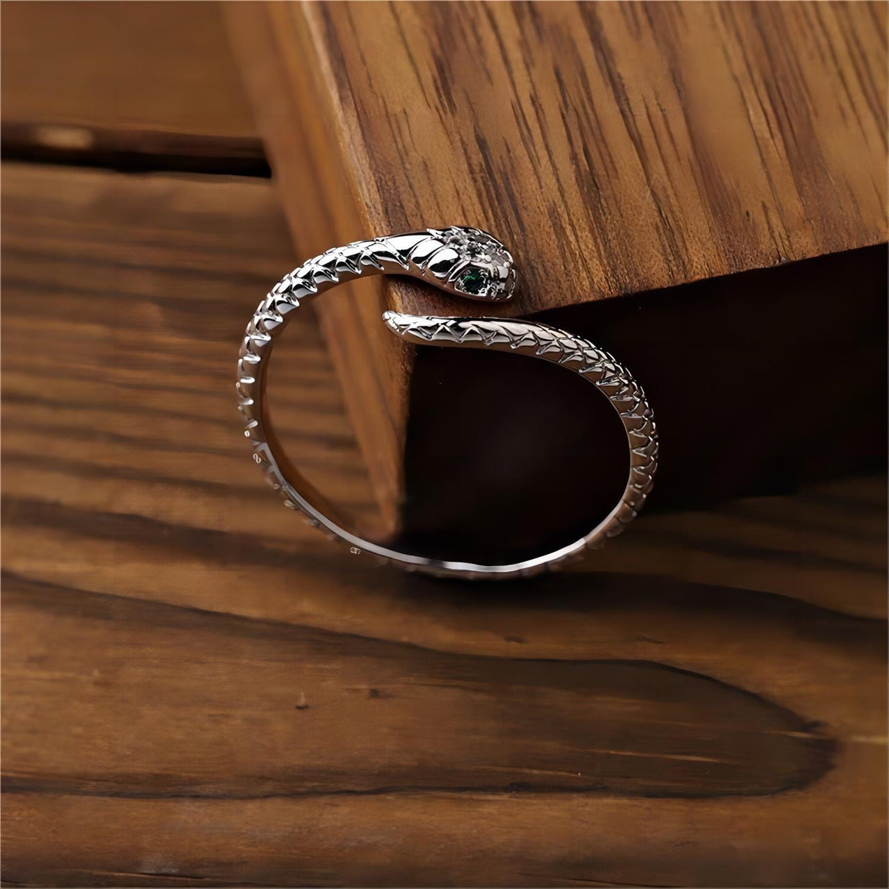 Chic CZ Inlaid Adjustable Snake Ring - ArtGalleryZen