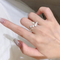 Thumbnail for Chic CZ Inlaid Angel Wing Star Open Ring - ArtGalleryZen