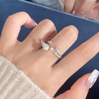Thumbnail for Chic CZ Inlaid Angel Wing Star Open Ring - ArtGalleryZen