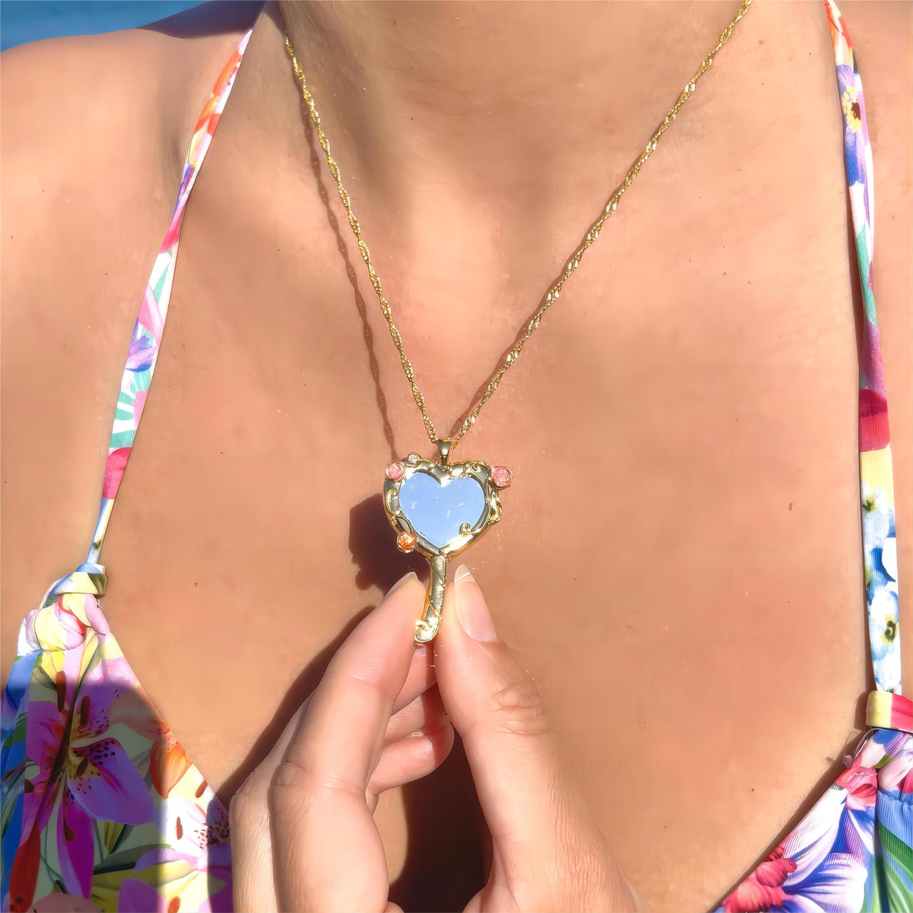 Chic CZ Inlaid Barbie Magic Mirror Necklace - ArtGalleryZen