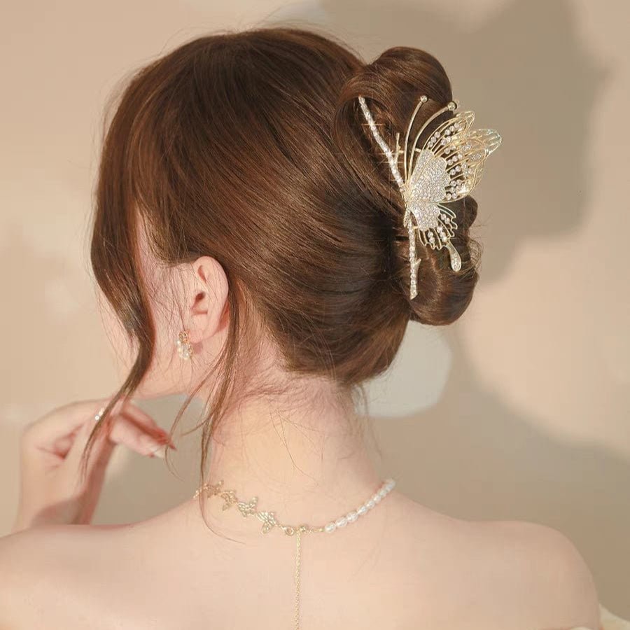 Chic CZ Inlaid Butterfly Chignon Claw Clip Hair Clip - ArtGalleryZen