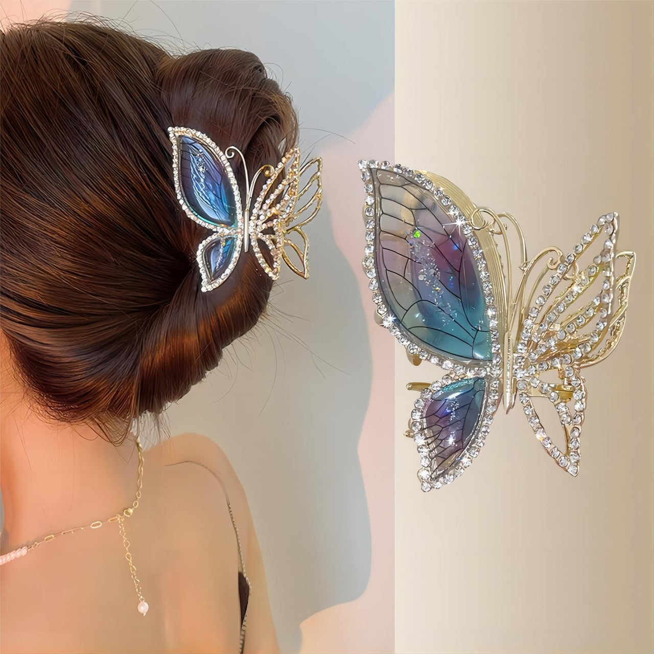Chic CZ Inlaid Butterfly Chignon Claw Clip Hair Clip - ArtGalleryZen