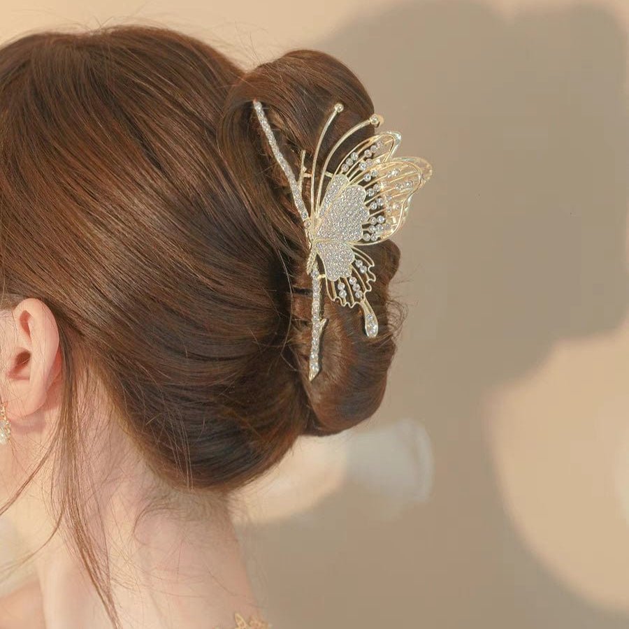 Chic CZ Inlaid Butterfly Chignon Claw Clip Hair Clip - ArtGalleryZen