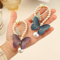 Thumbnail for Chic CZ Inlaid Butterfly Pearl Chignon Hair Claw Clip - ArtGalleryZen
