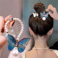 Thumbnail for Chic CZ Inlaid Butterfly Pearl Chignon Hair Claw Clip - ArtGalleryZen