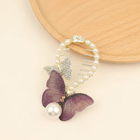 Thumbnail for Chic CZ Inlaid Butterfly Pearl Chignon Hair Claw Clip - ArtGalleryZen
