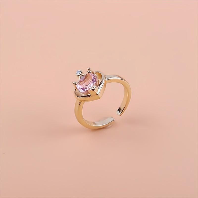 Chic CZ Inlaid Crown Heart Open Ring - ArtGalleryZen