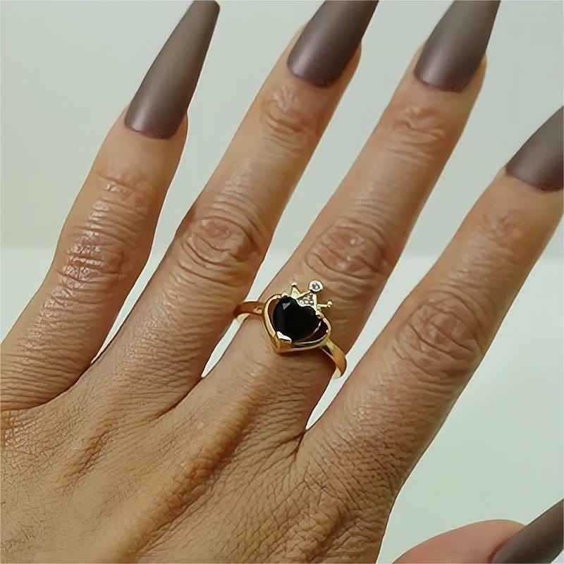 Chic CZ Inlaid Crown Heart Open Ring - ArtGalleryZen