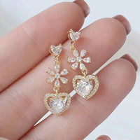 Thumbnail for Chic CZ Inlaid Crystal Floral Heart Dangle Earrings - ArtGalleryZen