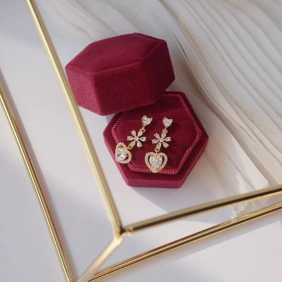 Chic CZ Inlaid Crystal Floral Heart Dangle Earrings - ArtGalleryZen