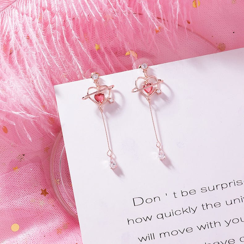 Chic CZ Inlaid Crystal Heart Dangle Earrings - ArtGalleryZen