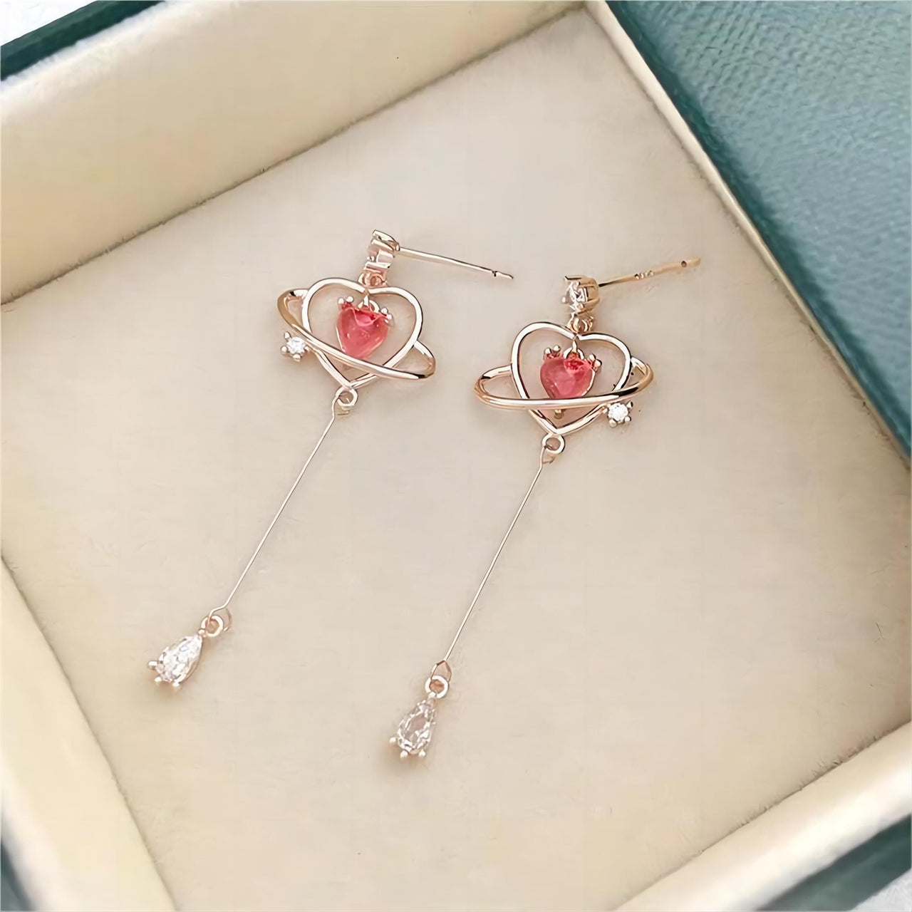 Chic CZ Inlaid Crystal Heart Dangle Earrings - ArtGalleryZen