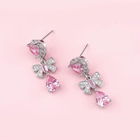 Thumbnail for Chic CZ Inlaid Crystal Ribbon Heart Dangle Earrings - ArtGalleryZen