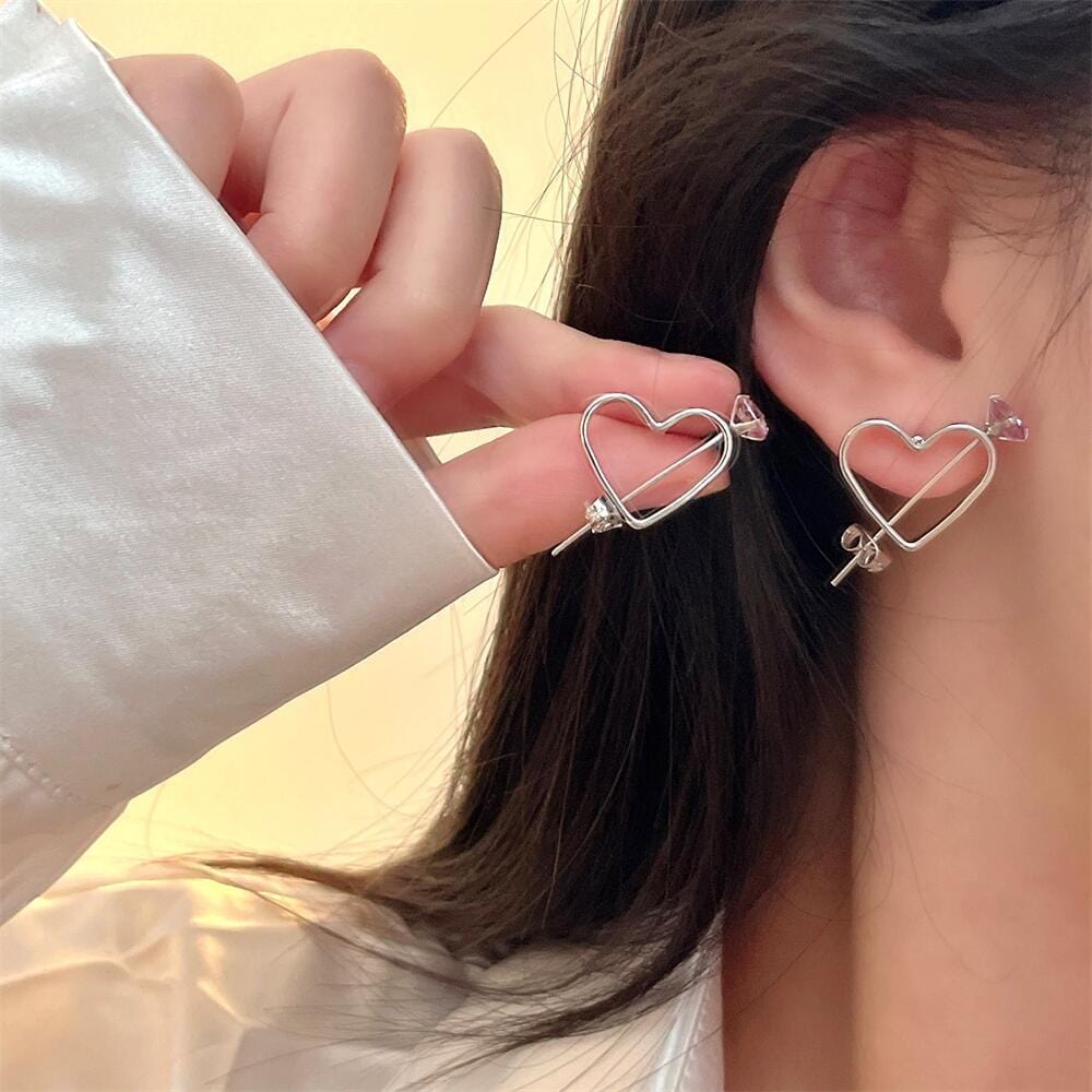 Chic CZ Inlaid Cupid Arrow Heart Earrings - ArtGalleryZen