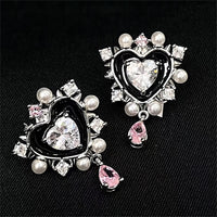 Thumbnail for Chic CZ Inlaid Dangle Heart Pearl Earrings - ArtGalleryZen