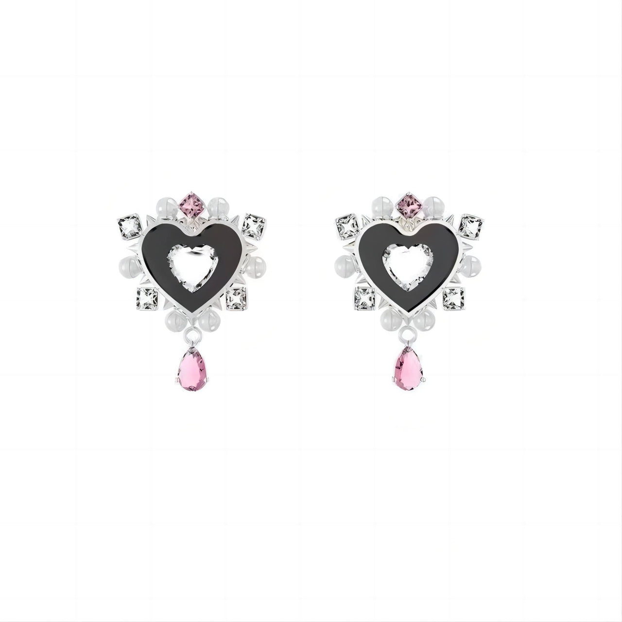 Chic CZ Inlaid Dangle Heart Pearl Earrings - ArtGalleryZen