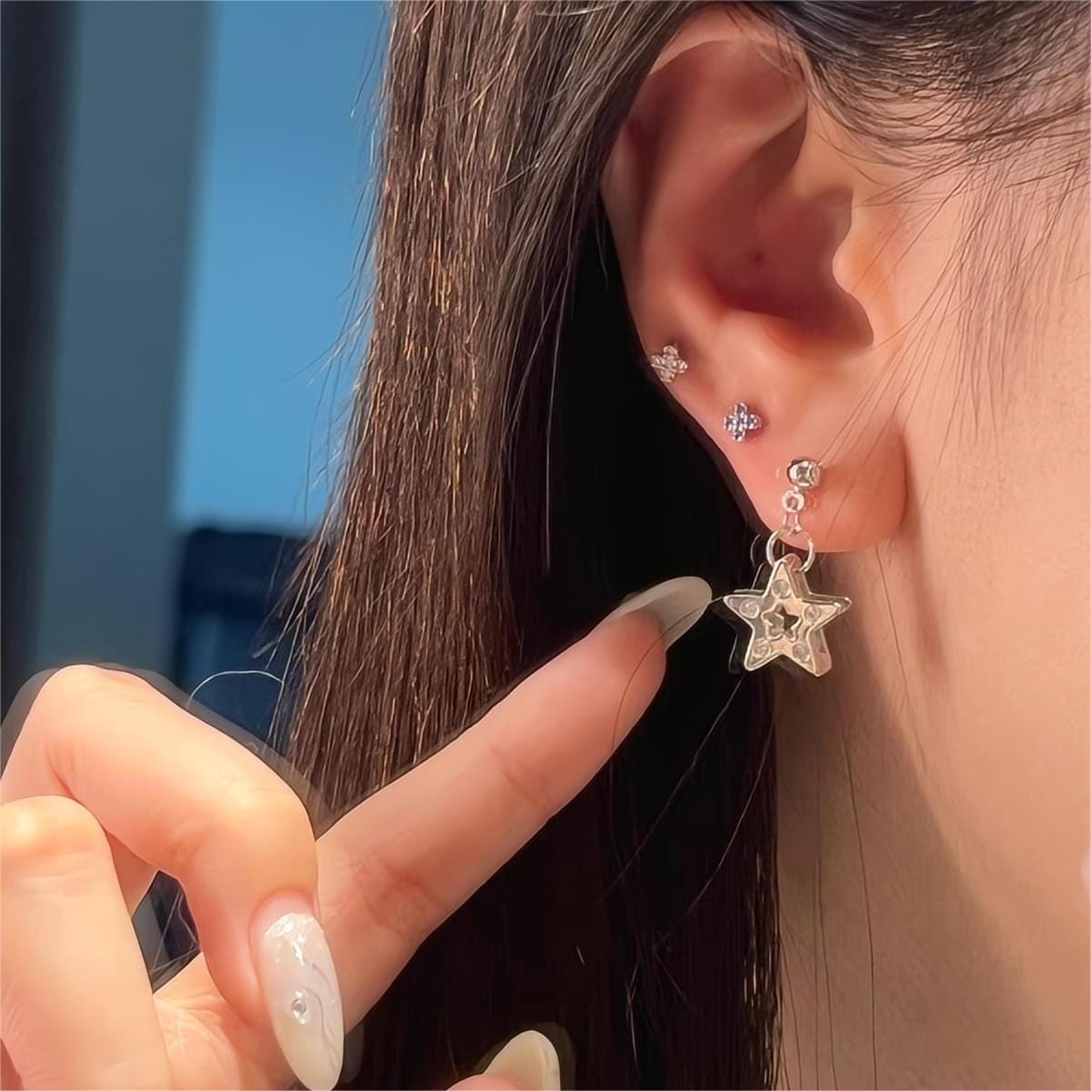 Chic CZ Inlaid Dangle Star Earrings - ArtGalleryZen