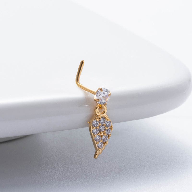 Chic CZ Inlaid Dangling Crown Floral Stainless Steel Nose Piercing Nose Stud - ArtGalleryZen