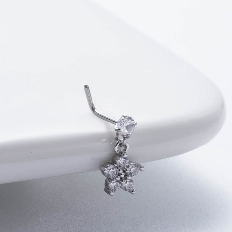 Chic CZ Inlaid Dangling Crown Floral Stainless Steel Nose Piercing Nose Stud - ArtGalleryZen