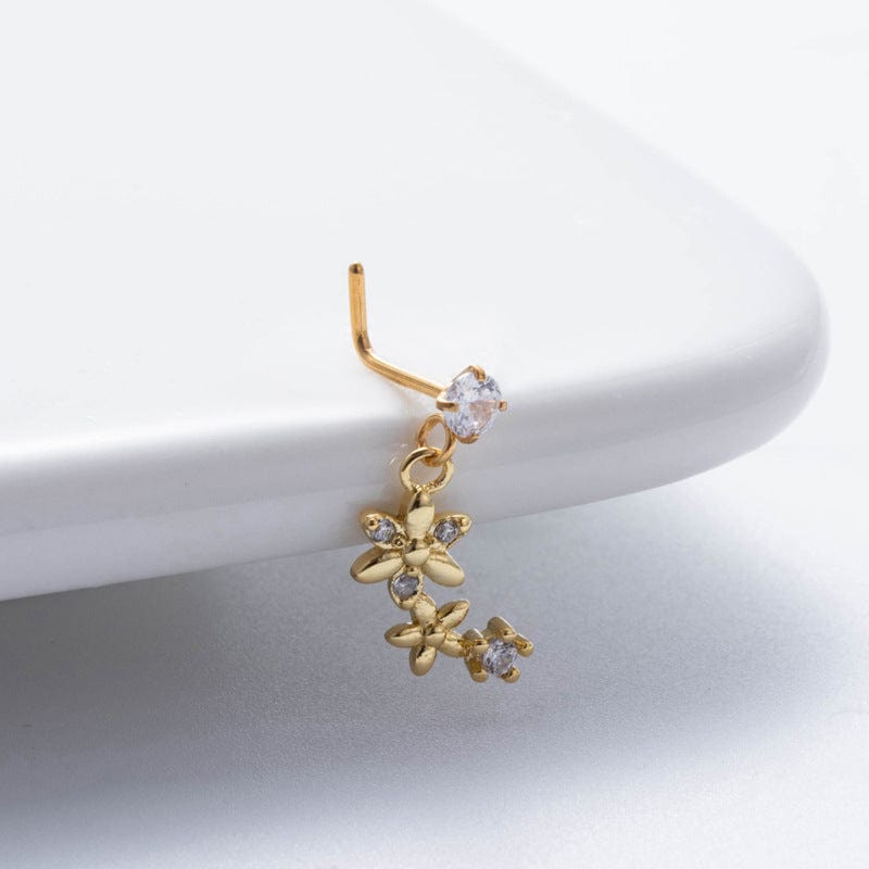 Chic CZ Inlaid Dangling Crown Floral Stainless Steel Nose Piercing Nose Stud - ArtGalleryZen