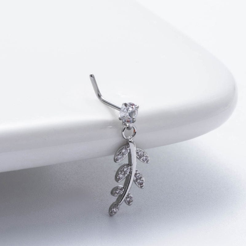 Chic CZ Inlaid Dangling Crown Floral Stainless Steel Nose Piercing Nose Stud - ArtGalleryZen