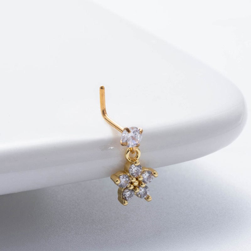 Chic CZ Inlaid Dangling Crown Floral Stainless Steel Nose Piercing Nose Stud - ArtGalleryZen