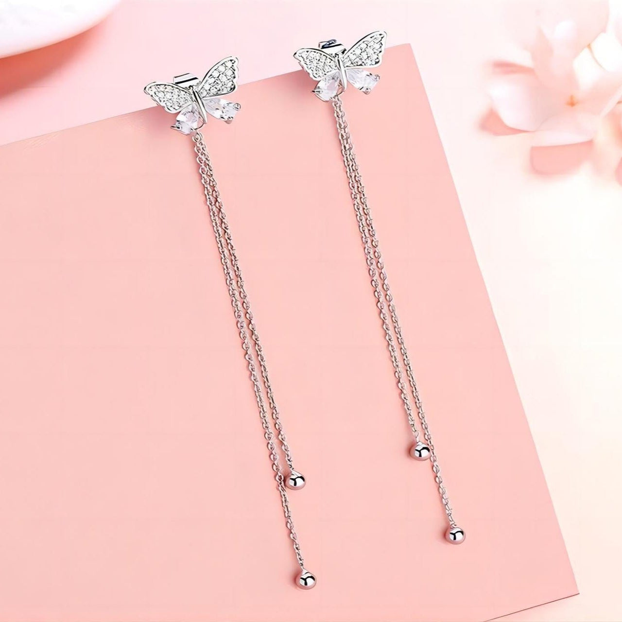 Chic CZ Inlaid Detachable Butterfly Tassel Earrings - ArtGalleryZen