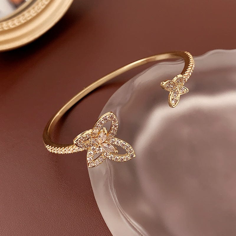 Chic CZ Inlaid Duo Butterfly Bangle Bracelet - ArtGalleryZen