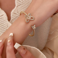 Thumbnail for Chic CZ Inlaid Duo Butterfly Bangle Bracelet - ArtGalleryZen