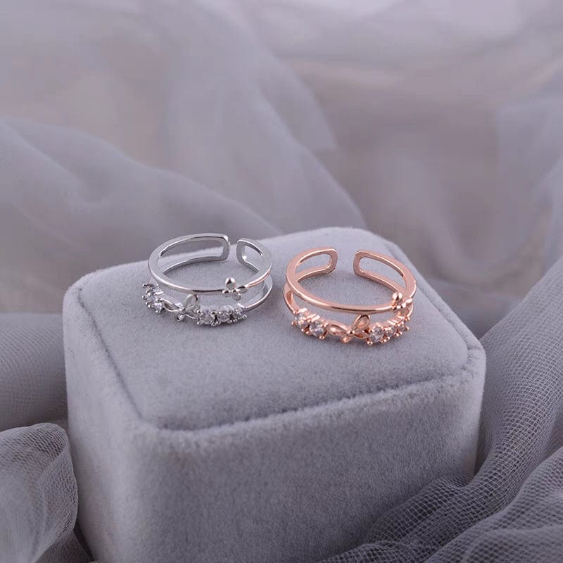 Chic CZ Inlaid Duo Butterfly Ring - ArtGalleryZen