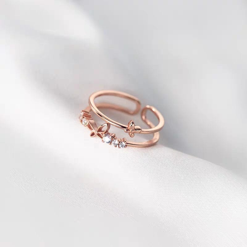 Chic CZ Inlaid Duo Butterfly Ring - ArtGalleryZen